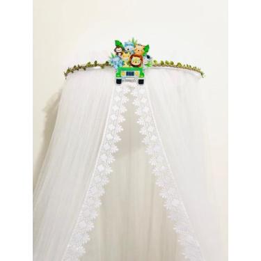 Imagem de dossel safari com tule mosquiteiro renda larga - SONHO DE BERÇO