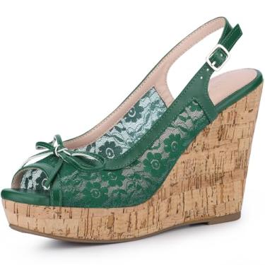 Imagem de Allegra K Sandálias femininas de salto plataforma plataforma de renda, Verde escuro, 36