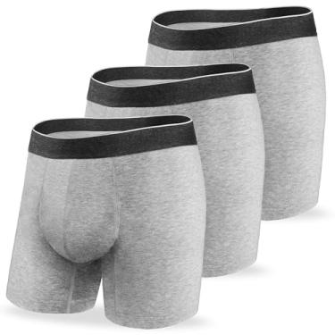 Imagem de REELINDRY Cueca boxer lavável para incontinência masculina, absorvente de 65 g, à prova de vazamento, perna longa, controle da bexiga, pacote com 3 (3 cinza claro, 4GG)
