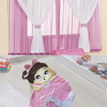 Imagem de Kit Decoração P/ Quarto De Menina = Cortina Malha Juvenil + T