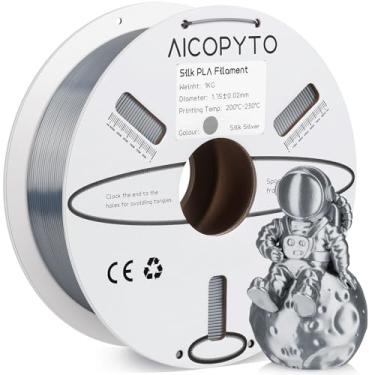 Imagem de AICOPYTO Filamento Pla De Seda Prata 1,75 Mm, Impressora 3D Filamento Pla De Seda Prata 1 Kg Carretel (2,2 Lbs) Precisão Dimensional Probabilidade +/- 0,02 Mm Serve Para A Maioria Das Impressoras 3