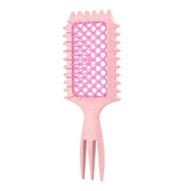 Imagem de Escova de cabelo cacheado 3 em 1 com 3 pontas de nylon, pente oco para realçar cachos, escova desembaraçadora para cabelos (rosa)