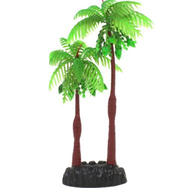 Imagem de Enfeite Decoração de Aquário Planta Sintética Base Pesada Coqueiro Duplo 18cm Vigoar