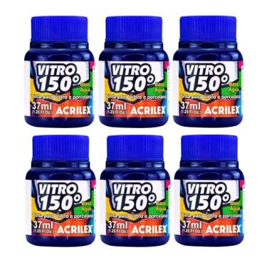 Imagem de Kit Com 6 Tintas Vitro 150° Acrilex 37ml - Cor 578 Azul Intenso Para Dar Um Acabamento Vibrante E Duradouro Às Suas Peças Garantindo A Durabilidade E A Beleza Dos Seus Projetos