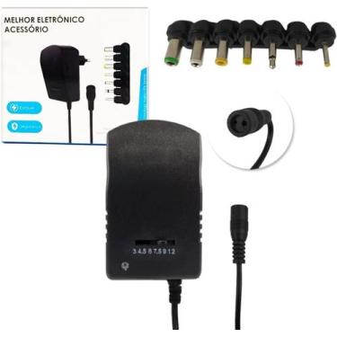 Imagem de Fonte Universal Bivolt Regulável 3v 4.5v 6v 7.5v 9v 12v 3a 30w 6 Plugs