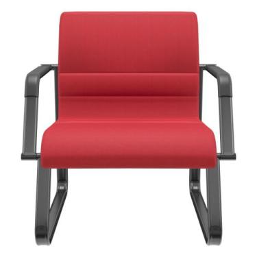 Imagem de Cadeira de Escritório Recepção com Braço Fixa Preta Lev P03 Crepe Verm