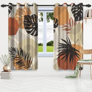 Imagem de DORCEV Cortinas blackout de meados do século boho folhas de palmeira arte abstrata moderna cortinas de janela boho cozinha conjuntos de tratamento de janela conjunto de tratamento de janela sala de