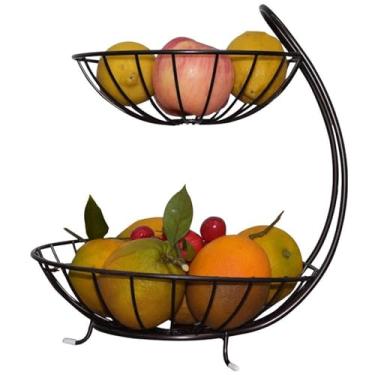 Imagem de Cesta de frutas Cesta de frutas de ferro forjado, dupla camada, 2 camadas, grande, fio de metal, cesta de frutas, cabide de banana, organizador, cesta de frutas de metal Tigela de cesta de frutas