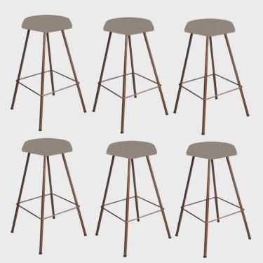 Imagem de Kit 06 Banqueta Alta Lari Eiffel Hexágono Bancada Bar Balcão Bistrô Ferro Bronze Tecido Sintético Bege - Ahz Móveis