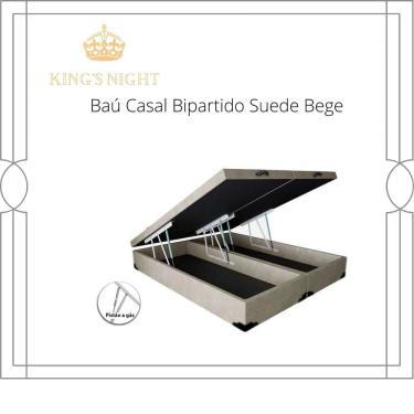 Imagem de Cama Box Baú Casal Bipartido Suede Bege Com Pistão A Gás