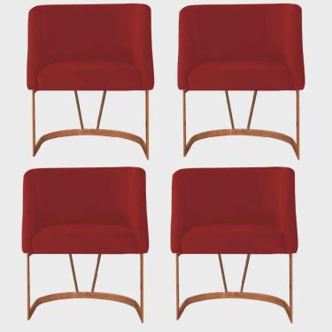 Imagem de Kit 04 Poltrona Cadeira Aurora Luxo Confort Industrial Ferro Bronze Suede Vermelho - Ahz Móveis