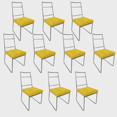 Imagem de Kit 10 Cadeiras Sala de Jantar Escritório Office Stark Industrial Ferro Prata Corino Amarelo - Ahz Móveis