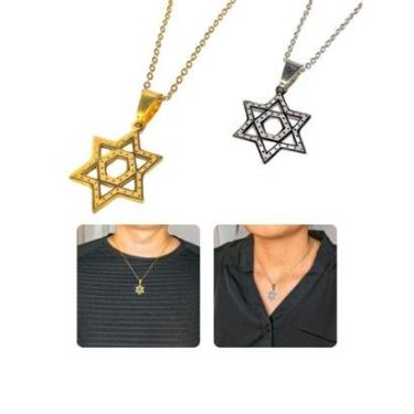Imagem de Cordão Colar Corrente Masculino Feminino 50cm Estrela De Davi Vazado Prata Aço Inoxidável-Unissex