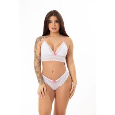 Imagem de Conjunto Calcinha e Sutiã Com Renda Sexy Com Alça Cruzada Feminino - S