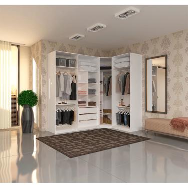 Imagem de Guarda Roupa Canto Closet sem Portas 3 Peças, 3 Gavetas, 5 Cabideiros Branco Prime Luciane Móveis