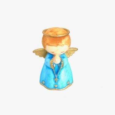 Imagem de Escultura Anjinho rezando 7 cm azul Bisqui resina - Lua Mística - 100%