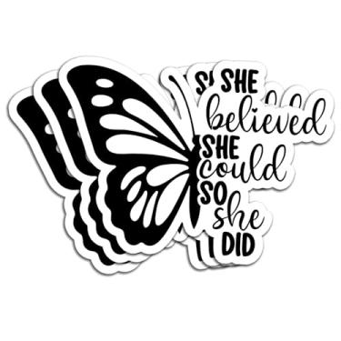 Imagem de Adesivo de vinil à prova d'água com citação motivacional She Believed She Could So She Did (3 peças) para livros, laptops, telefone, garrafas de água, copo Kindle, 7,6 cm