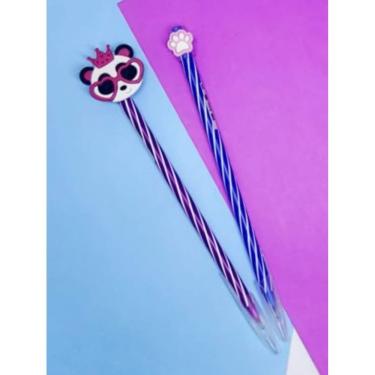 Imagem de 02 Canetas Cis Spiro azul e roxa Panda e Patinha papelaria material escolar