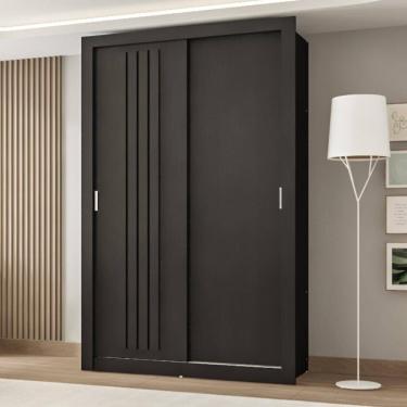 Imagem de Guarda Roupa Solteiro 2 Portas Darvi 2 Gavetas Carraro Ripado Preto Touch