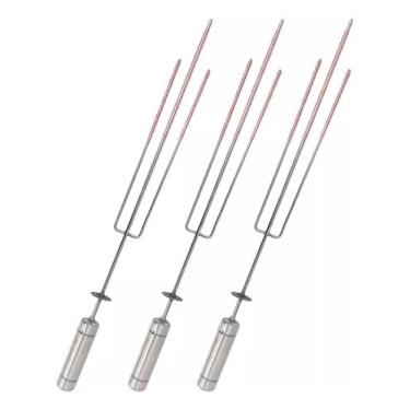 Imagem de 3 Espetos Tridente Giratório 65cm Inox Triplo - infinity grill