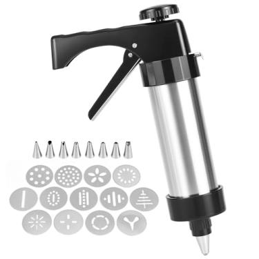 Imagem de QWORK Kit de pistola de prensa de biscoito de aço inoxidável – Inclui 13 discos de biscoito e 8 pontas de tubulação, design ergonômico
