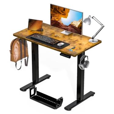 Imagem de Kingant Mesa de pé ajustável pequena mesa elétrica de pé [89 x 51 cm] - Suporte ergonômico para sentar em casa, escritório, computador, mesa, mesa de trabalho com gerenciamento de cabos