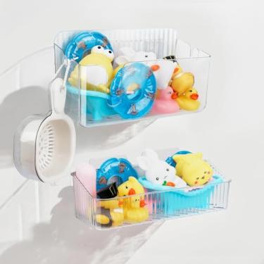 Imagem de COAZEX Pacote com 3 brinquedos de plástico para banheira – organizador de brinquedos de banho com colher, organizador de brinquedos para banheira transparente para crianças e bebês