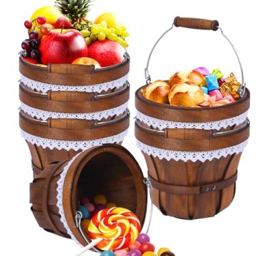 Imagem de YPshuye Cesta redonda de madeira para piquenique de maçã, 17,8 cm x 15,2 cm, cesta de frutas e frutas, balde de flores de tecido para frutas e legumes, piquenique ao ar livre, acampamento, presente