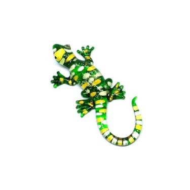 Imagem de Handmade Mini 3" Blown Glass Green Gecko Lizard Figurine Art, White and Gold Spots, Collectible Dollhouse, Gift Ideas, Miniature Reptile Animals, Cool Stuff Decor