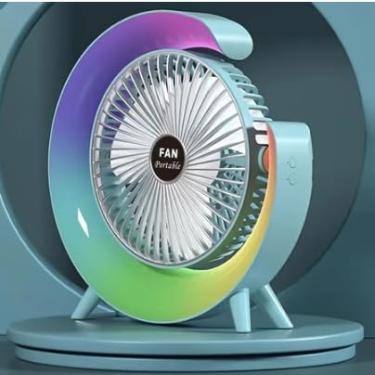 Imagem de Mini Ventilador de Mesa Silencioso Portátil Desktop, Luminaria Led Colorida RGB (Azul)