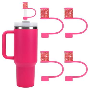 Imagem de Conjunto de acessórios Stanley Cup, 4 peças, capa de canudo de diamante brilhante, tampa de canudos para Stanley 30 e 1,134 g com copos, acessórios de tampa de 1 cm para Stanleys, cobertura de palha