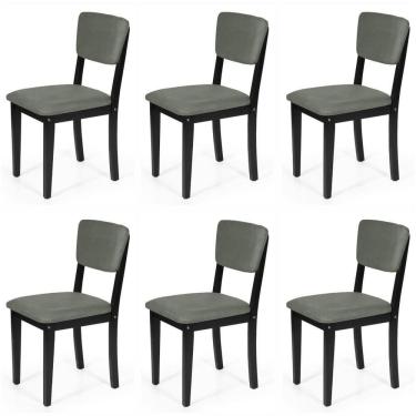 Imagem de Conjunto 6 Cadeiras De Jantar Estofada Em Madeira Maciça Ella Preto/cinza