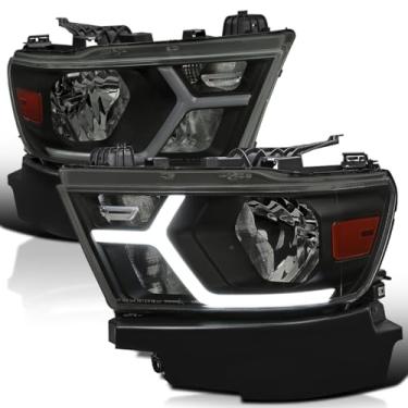 Imagem de Spec-D Tuning Faróis de lente fumê com tubo dinâmico de fita de LED compatível com Dodge Ram 1500 2019-2021, conjunto de faróis esquerdo + direito