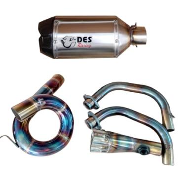 Imagem de Sistema de Escapamento Completo para Yamaha FZ-07/MT-07 Performance DES Racing Modelo Caracol (Ponteira Wave Média (corpo de 20 cm e com db-killer removível), Coletor azulado)