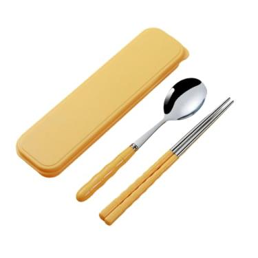 Imagem de Conjunto de 2 peças de utensílios de mesa portáteis de garfo de aço inoxidável com desenho japonês para uso doméstico - conjunto de duas peças [amarelo vitalidade]