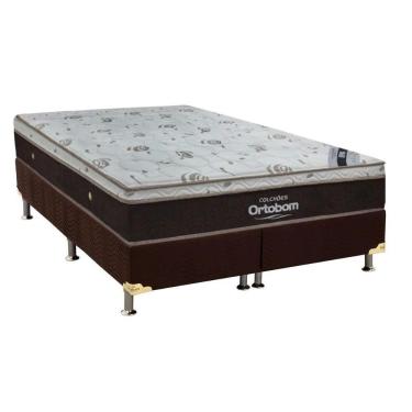 Imagem de Cama Box Queen: Colchão Molas Ensacadas Ortobom Superpocket Sleep King + Box Suede Brown(158x198)