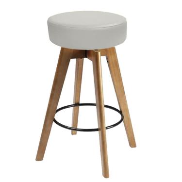 Imagem de Banqueta Alta Redonda Giratória Elsa Madeira Balcão Bistrô Cozinha Corino Bege