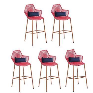 Imagem de Kit 05 Banqueta Alta Sttar Ferro Bronze Fibra Coral Almofada Corino Azul Marinho