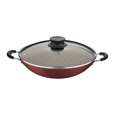 Imagem de Wok Tramontina Paris Antiaderente Vermelho Tampa De Vidro 32 Cm 4,4 L
