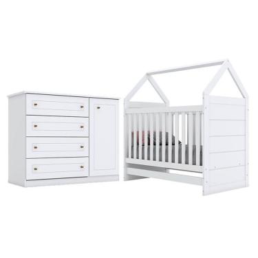 Imagem de Berço Montessoriano Americano E Cômoda Infantil Mississipi Branco Hp - Henn