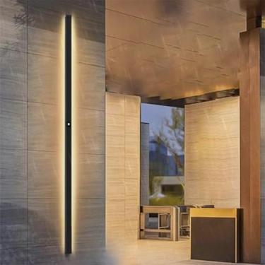 Imagem de Luz de parede longa LED para exterior com sensor de movimento, lâmpada de parede IP65, à prova d'água, jardim, arandela, interior/exterior, acrílico para varanda, varanda, garagem, preto 3000K/4000K