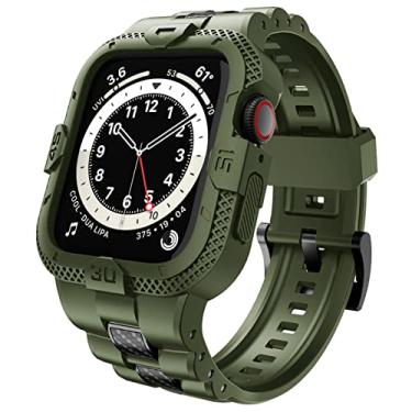 Imagem de GELISHI Pulseiras esportivas masculinas compatíveis com Apple Watch séries 9 8 7/6 SE 5 4 e 3 de 45 mm, 44 mm e 42 mm, verde exército