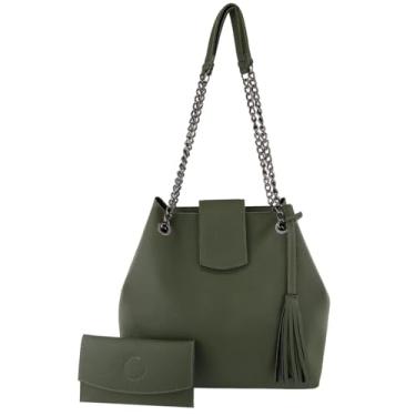 Imagem de Bolsa Feminina Saco Corrente Grafite Necessaire (Verde Militar 1010)