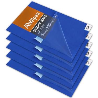Imagem de AAwipes 150 Folhas De Tapetes Adesivos 18" X 36" (Tapetes Azuis, Caixa Com 5 Pacotes, 30 Folhas/Pacotes) Para Pisos Salas Limpas, Removíveis Construção, Hospitais E Laboratórios - Remove Poeira Suje