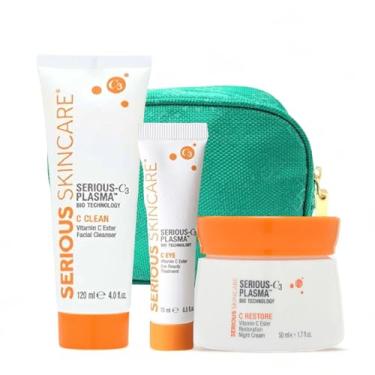 Imagem de Serious Skincare Conjunto De Cuidados Com A Pele Vitamina C E Colágeno - Reduz Rugas, Ilumina, Creme Hidratante Noturno C-Restore Para Rosto, Gel Tratamento Os Olhos, Limpeza Facial Hidratação Profu
