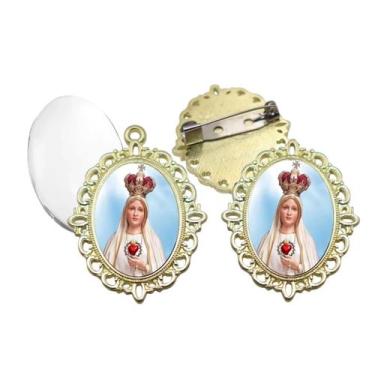 Imagem de Broche com Relicario Dourado Nossa Senhora de Fatima Terno Noivo lapel