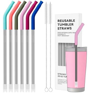 Imagem de Soledea Canudos de metal retos de 590 ml com ponta de silicone para copo de 590 ml, canudo de metal reutilizável de aço inoxidável para YETI, STANLEY, US Acrylio, BJPKPK, Simple Modern e assim por