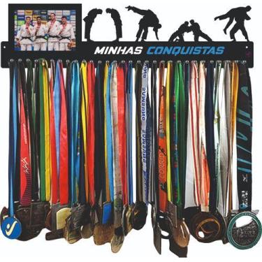 Imagem de Porta Medalha Judô Masculino 62cm com Porta Retrato 10x15cm - QUADRO D