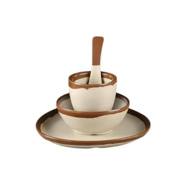 Imagem de Prato e tigela de porcelana de imitação delicada de cor sólida simples antiqueda e resistente a altas temperaturas - conjunto de argila 2