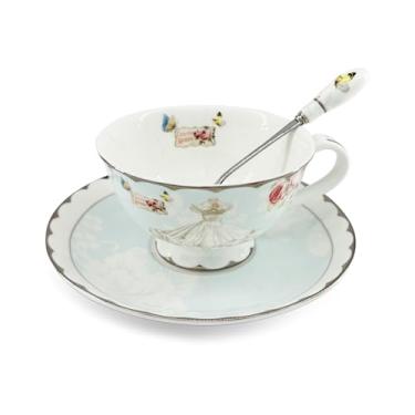 Imagem de Krysclove Xícara de chá de cerâmica vintage, xícara de café elegante com conjunto de colher e pires, xícaras de chá Royal Bone China (casamento)
